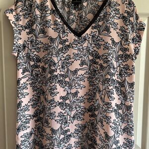 Worthington Pink and Black Floral V-Neck Blouse